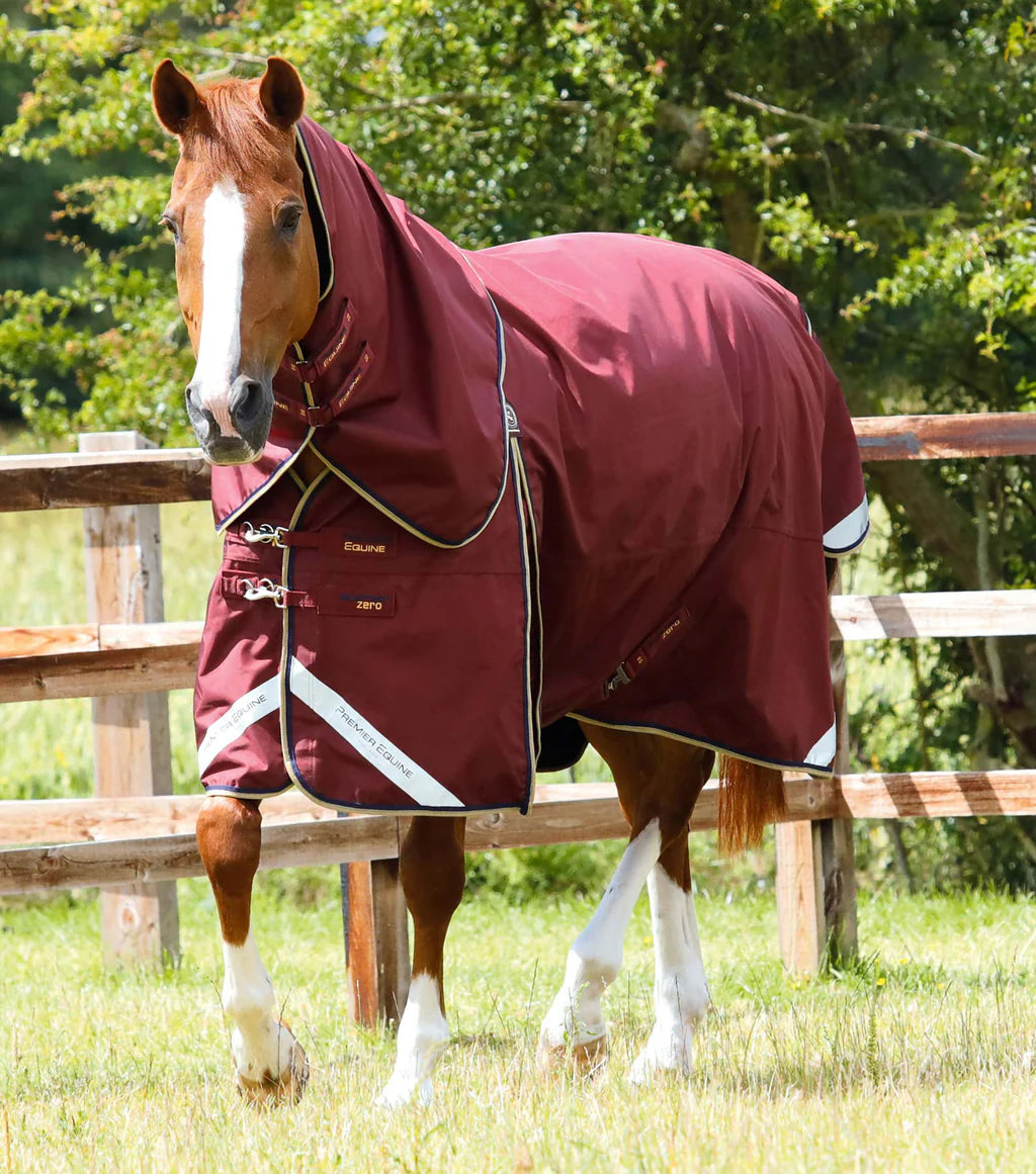 Premier Equine Buster Zero Turnout Rug with Classic Neck Cover Burgundy