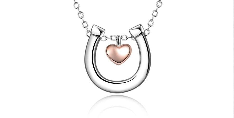 Silver Horseshoe with Rose Gold Heart Necklace