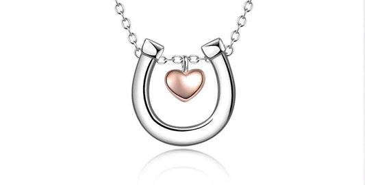 Silver Horseshoe with Rose Gold Heart Necklace